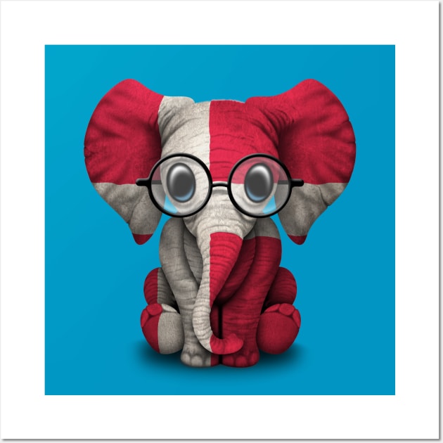 Baby Elephant with Glasses and Danish Flag Wall Art by jeffbartels